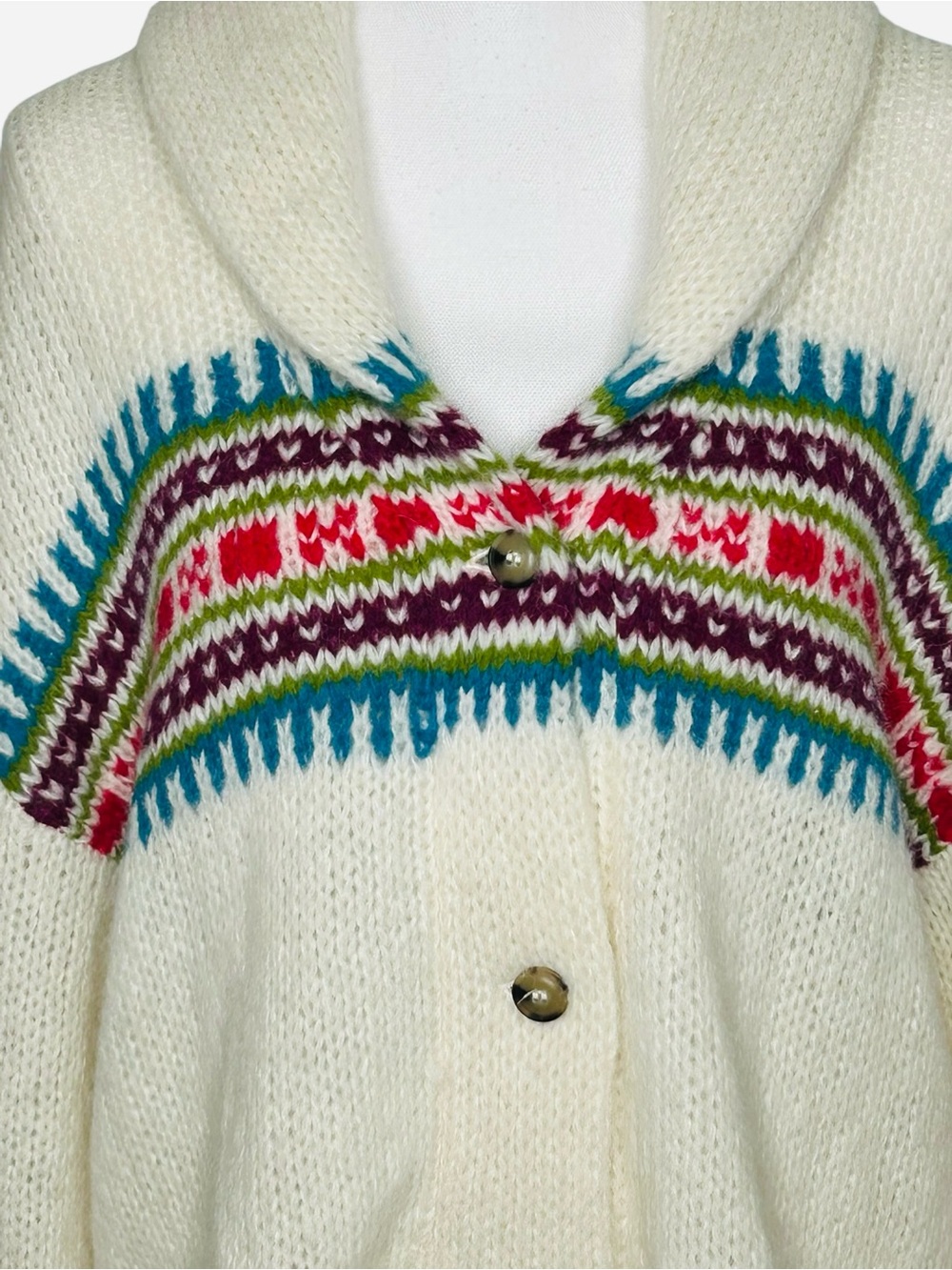 XIRENA Waylon Shawl Collar Fair Isle Alpaca Cardigan Ivory Small - Picture 3 of 12